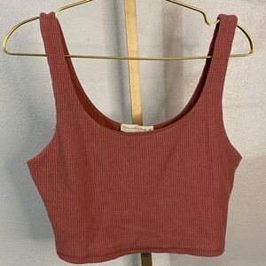 Abercrombie & Fitch Ribbed Crop Top with shelf bra- Dusty Rose- Medium